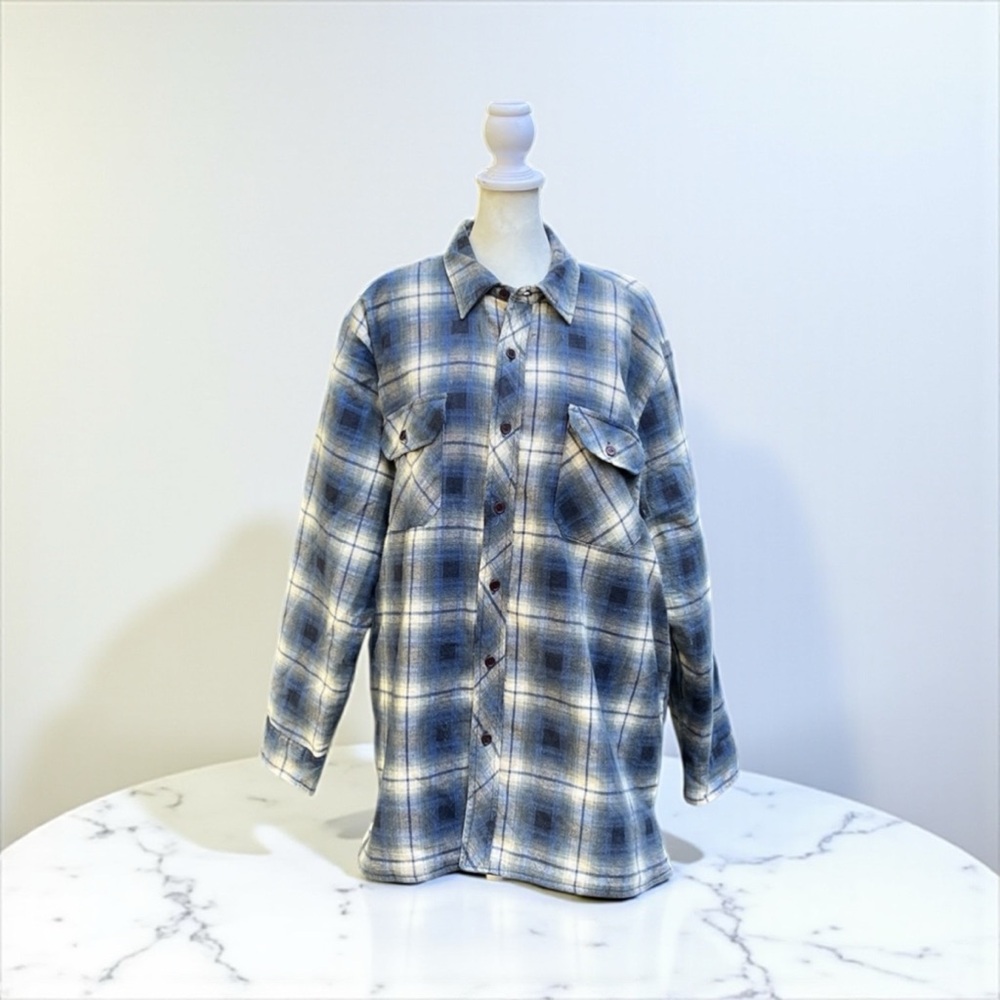 Dickies Quilted Button Front Shacket in Blue Plaid Size Large